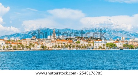 Panoramic view of Split and scenic mountains in the background, Dalmatia region, Croatia.