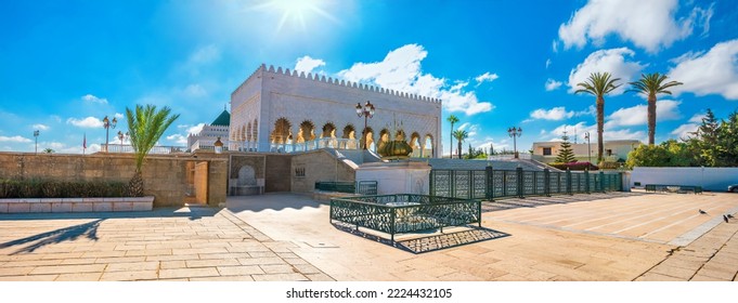 Panoramic view of square and Mausoleum of King Mohammed V located on opposite side Hassan Tower in Rabat. Morocco  - Shutterstock ID 2224432105