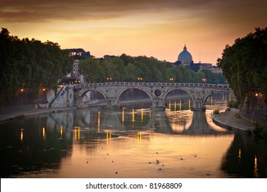 Panoramic view of St. Peter's Basilica and the Vatican City (with the river Tiber winding around it) - Rome, Italy (color toned image)