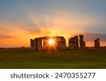 Panoramic view of Stonehenge amazing sunset or sunrise - United Kingdom