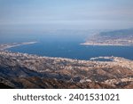 Panoramic view of the Strait of Messina, in the place planned for the construction of the longest single-span bridge in the world which will connect Sicily with the continent.