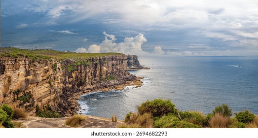 Panoramic view of the stunning cliffs of North Head, Sydney Harbor National Park, Manly, New South Wales, Australia
