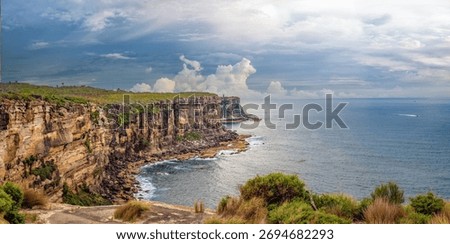 Panoramic view of the stunning cliffs of North Head, Sydney Harbor National Park, Manly, New South Wales, Australia