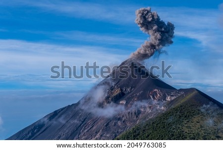 Panoramic view of the stunning Volcan de Fuego (Fire Volcano) in Guatemala erupting