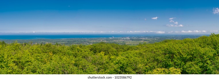 Panoramic view in summer landscape above Blue Mountain Ski Resort in Collingwood, Ontario