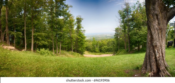 Panoramic view in summer landscape above Blue Mountain Ski Resort in Collingwood, Ontario
