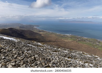 Panoramic view from the summit of Croagh Patrick in County Mayo, Ireland
