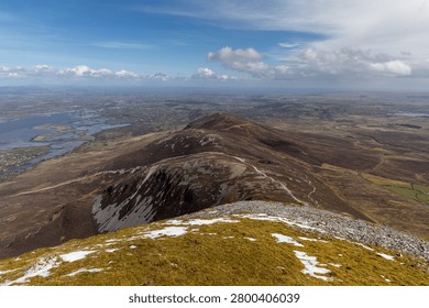 Panoramic view from the summit of Croagh Patrick in County Mayo, Ireland
