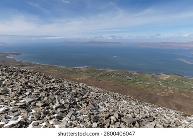 Panoramic view from the summit of Croagh Patrick in County Mayo, Ireland