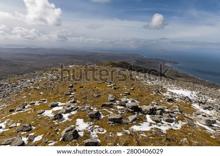 Panoramic view from the summit of Croagh Patrick in County Mayo, Ireland