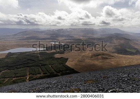 Panoramic view from the summit of Croagh Patrick in County Mayo, Ireland