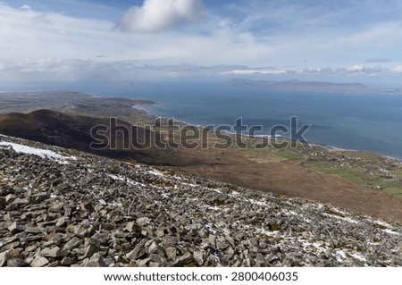Panoramic view from the summit of Croagh Patrick in County Mayo, Ireland