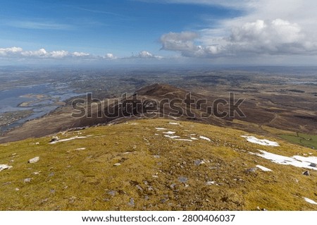 Panoramic view from the summit of Croagh Patrick in County Mayo, Ireland