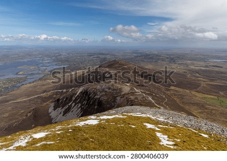 Panoramic view from the summit of Croagh Patrick in County Mayo, Ireland