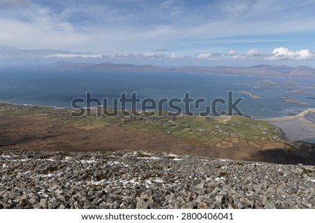 Panoramic view from the summit of Croagh Patrick in County Mayo, Ireland