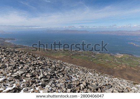 Panoramic view from the summit of Croagh Patrick in County Mayo, Ireland
