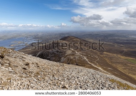Panoramic view from the summit of Croagh Patrick in County Mayo, Ireland