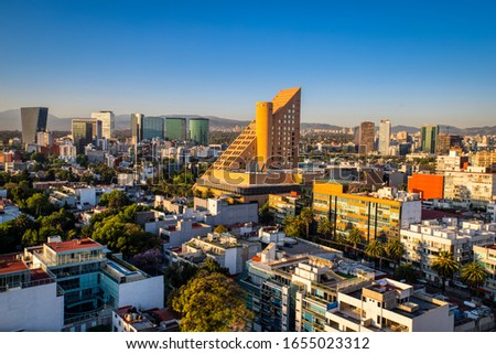 Panoramic View of sunrise in Polanco, Mexico City.