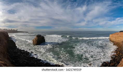 Panoramic View Of Sunset Cliffs, San Diego / California. 