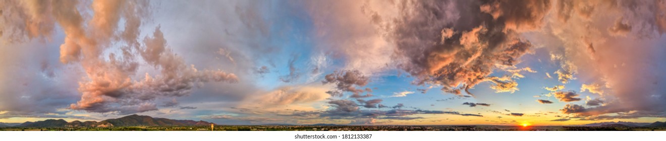 Panoramic view of sunset sky from a drone.
