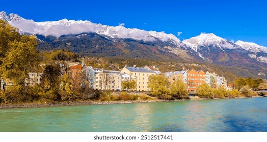 Panoramic view of sunshine day scene at Innsbruck cityscape, colorful historic buildings in Innsbruck, Austria - Powered by Shutterstock