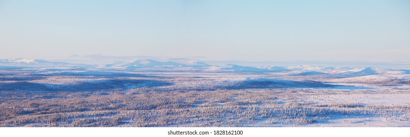 Panoramic View Of Swedish Northern Nature During Winter