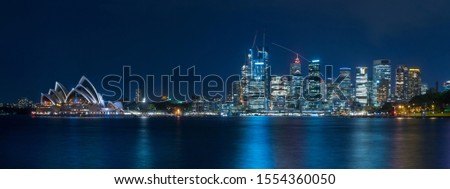 Panoramic view of Sydney city and bridge at night with beautiful reflection.Long exposure shot.