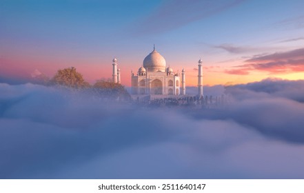 Panoramic view of Taj Mahal during at sunset - Agra , Uttar Pradesh, India - Powered by Shutterstock