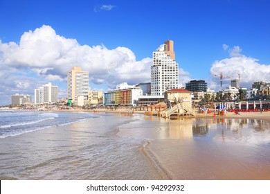 Panoramic view of Tel-Aviv beach (Mediterranean sea. Israel)