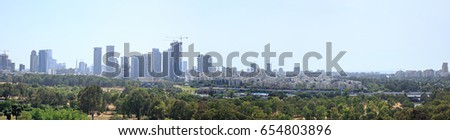 Panoramic view of Tel-Aviv skyline with skyscrapers