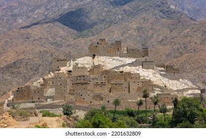 Panoramic view of Thee Ain (Dhee Ayn) heritage village in the Al-Baha region of Saudi Arabia