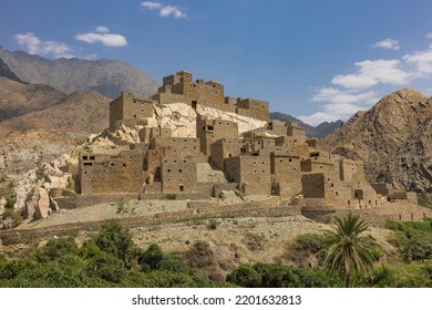 Panoramic view of Thee Ain (Dhee Ayn) heritage village in the Al-Baha region of Saudi Arabia