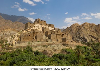 Panoramic view of Thee Ain (Dhee Ayn) heritage village in the Al-Baha region of Saudi Arabia