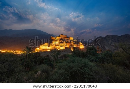 Panoramic view of Thee Ain (Dhee Ayn) heritage village in the Al-Baha region of Saudi Arabia