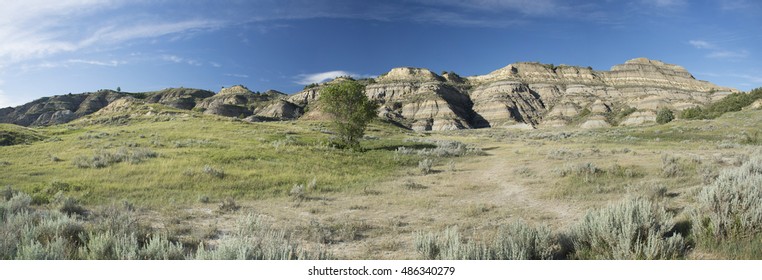 Panoramic View of Theodore Roosevelt National Park landscape, North Dakota, USA.