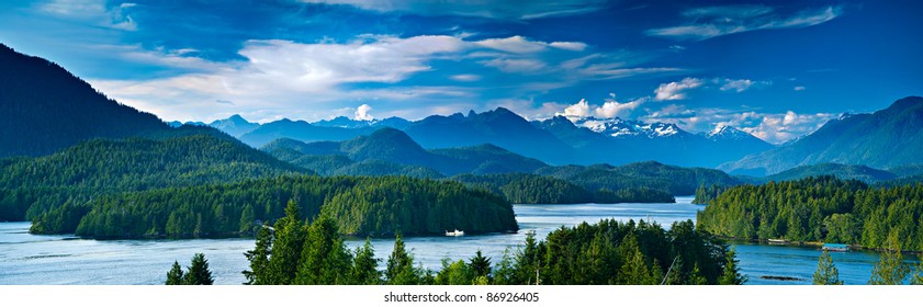 Panoramic view of Tofino.  The sleepy village of Tofino on the West coast of Vancouver Island is now becoming a hot spot for tourism and second homes.