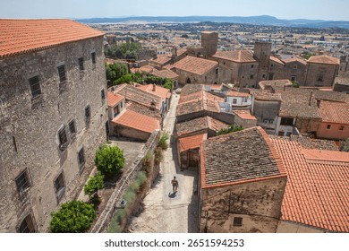 Panoramic view from the top to the centre of medieval Trujillo town. Caceres, Extremadura  Spain
