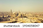 Panoramic view from the top of the Citadel of Saladin, overlooking Old Cairo, the Mosque of Sultan Hassan and Al-Rifa