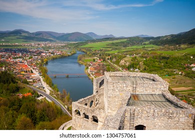 Panoramic view from the top of tower in Strecno Castle, famous fortress in Slovakia