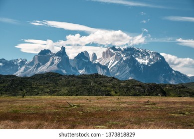 Panoramic View of Torres Del Paine National Park in the Patagonia Region of Southern Chile 