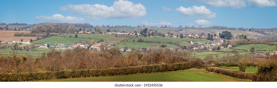 Panoramic View Towards Buckland Dinham In Somerset, UK From The East Mendip Way Footpath