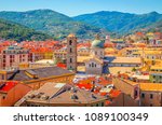 Panoramic view of traditional architecture in Savona, Liguria, Italy