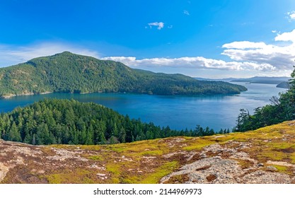 Panoramic View Of The Trees, Ocean And Shoreline At Maple Bay In Vancouver Island, British Columbia