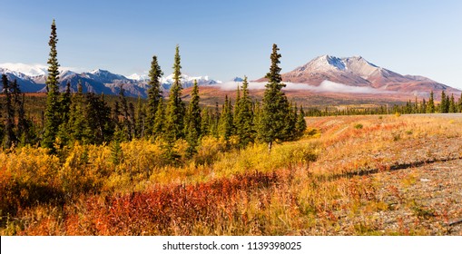 A Panoramic View Of Tundra And Mountainous Landscape In The Last Frontier Of Alaska