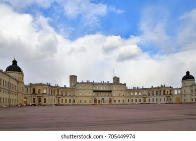 Panoramic view under the clouds of the Grand Palace in Gatchina