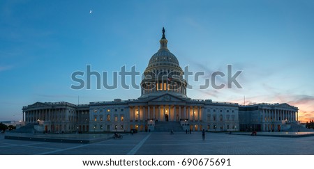 Panoramic View of the US Capitol with Moon on the Sky