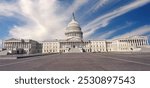 Panoramic view of US Capitol in Washington DC with blue sky background, USA