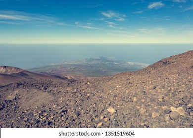 Panoramic View Of Volcanic Landscape Raising Above Sea Level.