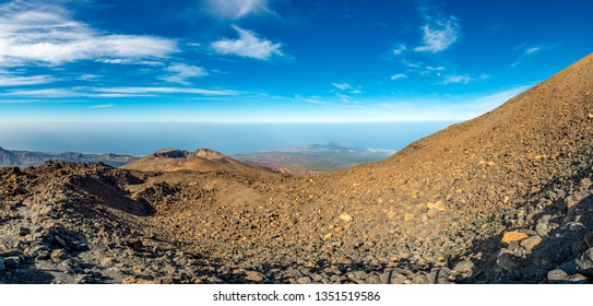 Panoramic View Of Volcano Cone Raising Above Sea Level.