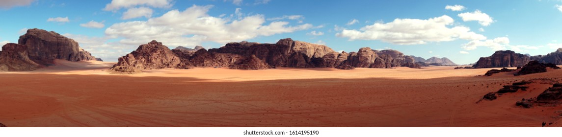                         Panoramic View of Wadi Rum Desert, Jordan       